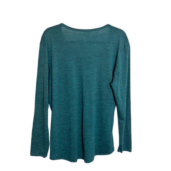 SEGMENTS Merino Wool Long Sleeve V Neck Top Siez XL Green Leaf Print Layering - Picture 2 of 8